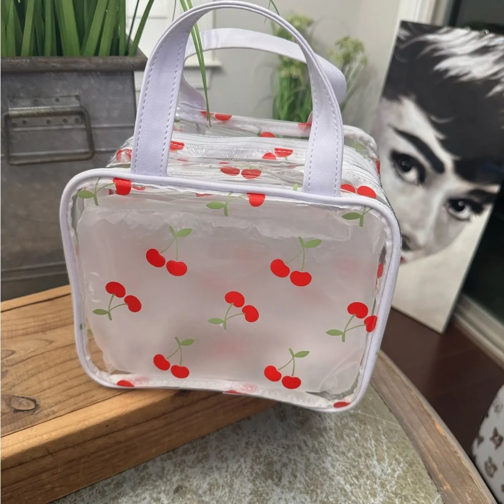 TAYLOR MADISON “CHERRIES “ VINYL DOUBLE POUCH ZIP BATHROOM STORAGE BAG